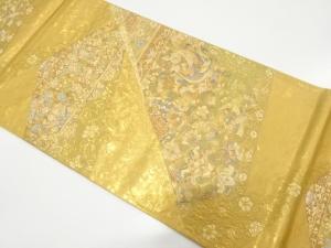 本金　切りばめ風　鳳凰に鴛鴦・花更紗模様織り出し　袋帯